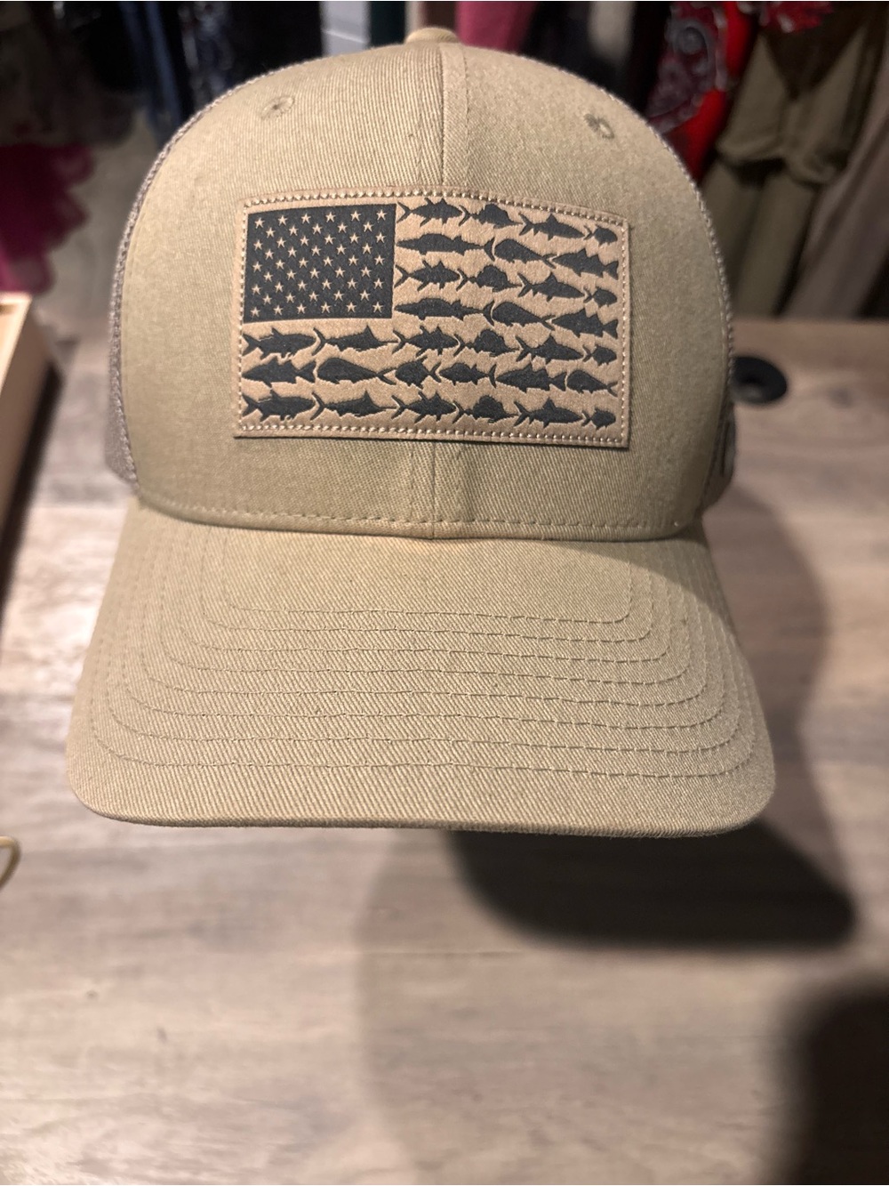 Tan Columbia PFG Fishing Hat with Fish Flag Patch